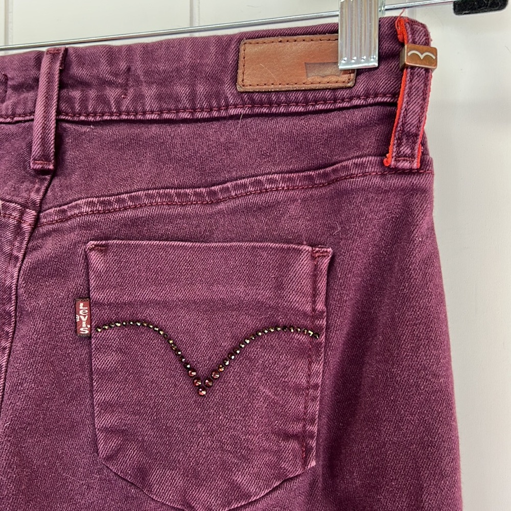 Levi’s Demi Curve Skinny Denim Jeans Red Burgundy Jewel Studded Pockets/Buttons
